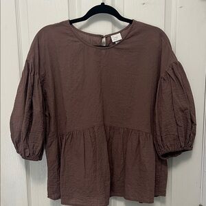a new day Brown Puff Sleeve Blouse